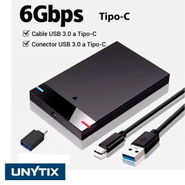 Carcasa Externa para SSD/HDD 2.5" SATA III a USB-C 6Gbps – Incluye Cable y Adaptador USB 3.0