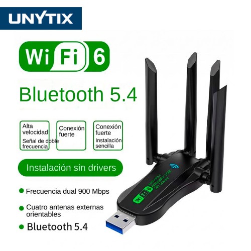 Adaptador USB WiFi 6 AX900 Dual Band 5G/2.4G + Bluetooth 5.4– Alta Velocidad – Plug and Play