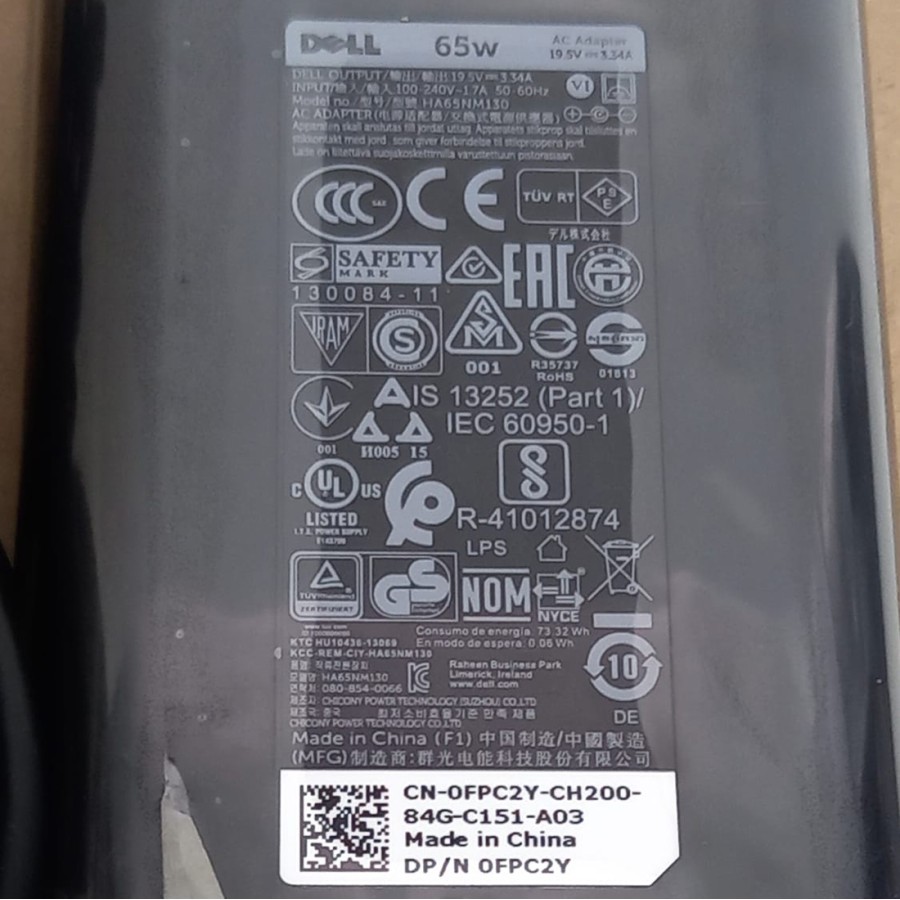 Cargador para portátil DELL Inspiron 19.5V 3.34A 65W, conector diámetro 7.4*5.0 mm