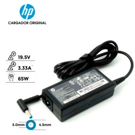 Cargador rápido compatible HP 19.5V, 2.33A y 65W diámetro del conector 4.5*3.0 pin azul