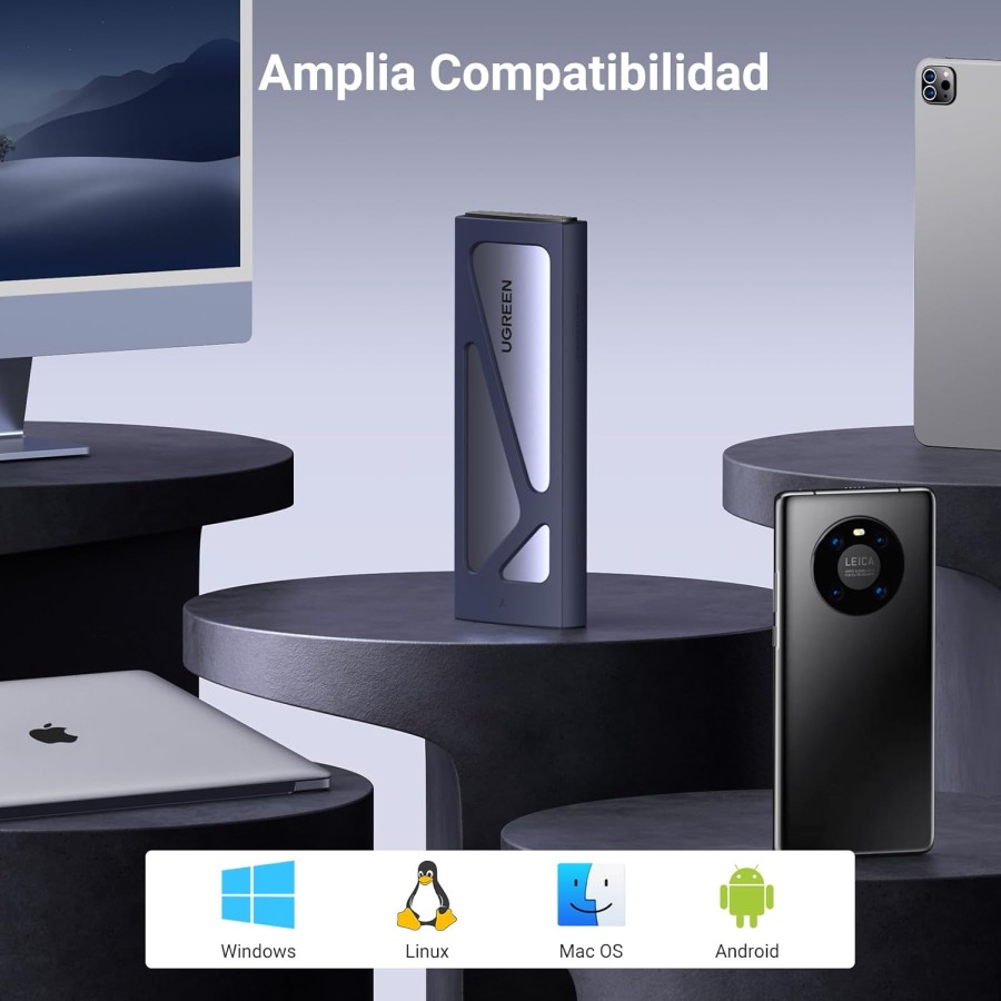 UGREEN Carcasa M.2 NVMe, Caja SSD M2 con UASP USB C 3.2 Gen 2 10Gbps para M/B+M Key 2230/2242/2260/2280, con Cable Type C y A