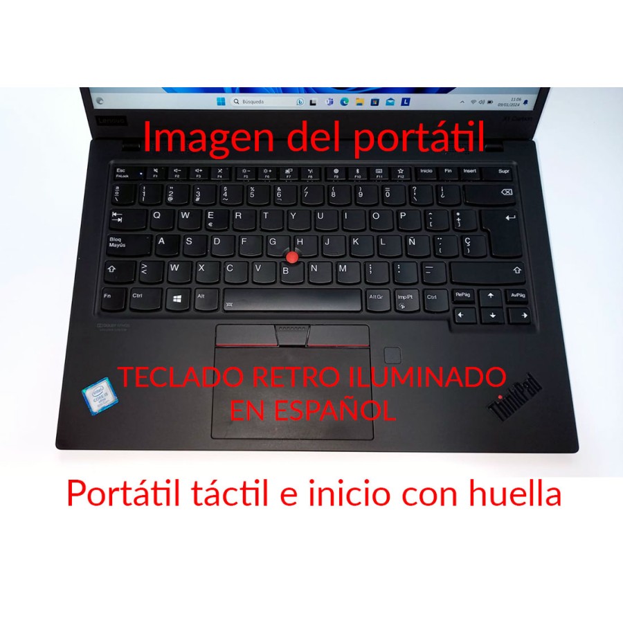 Lenovo ThinkPad X1 Carbon 7ª Gen Intel Core i5-8365U/16GB/256GB SSD/14", Pantalla táctil, teclado en español.
