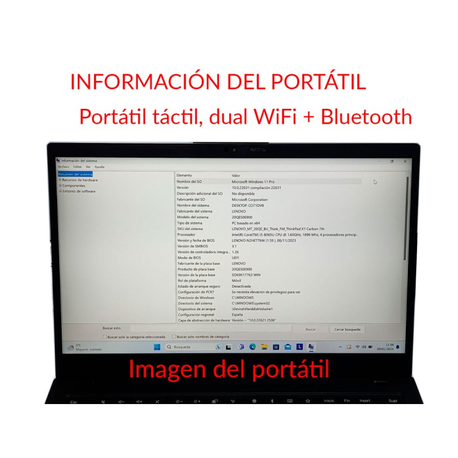 Lenovo ThinkPad X1 Carbon 7ª Gen Intel Core i5-8365U/16GB/256GB SSD/14", Pantalla táctil, teclado en español.