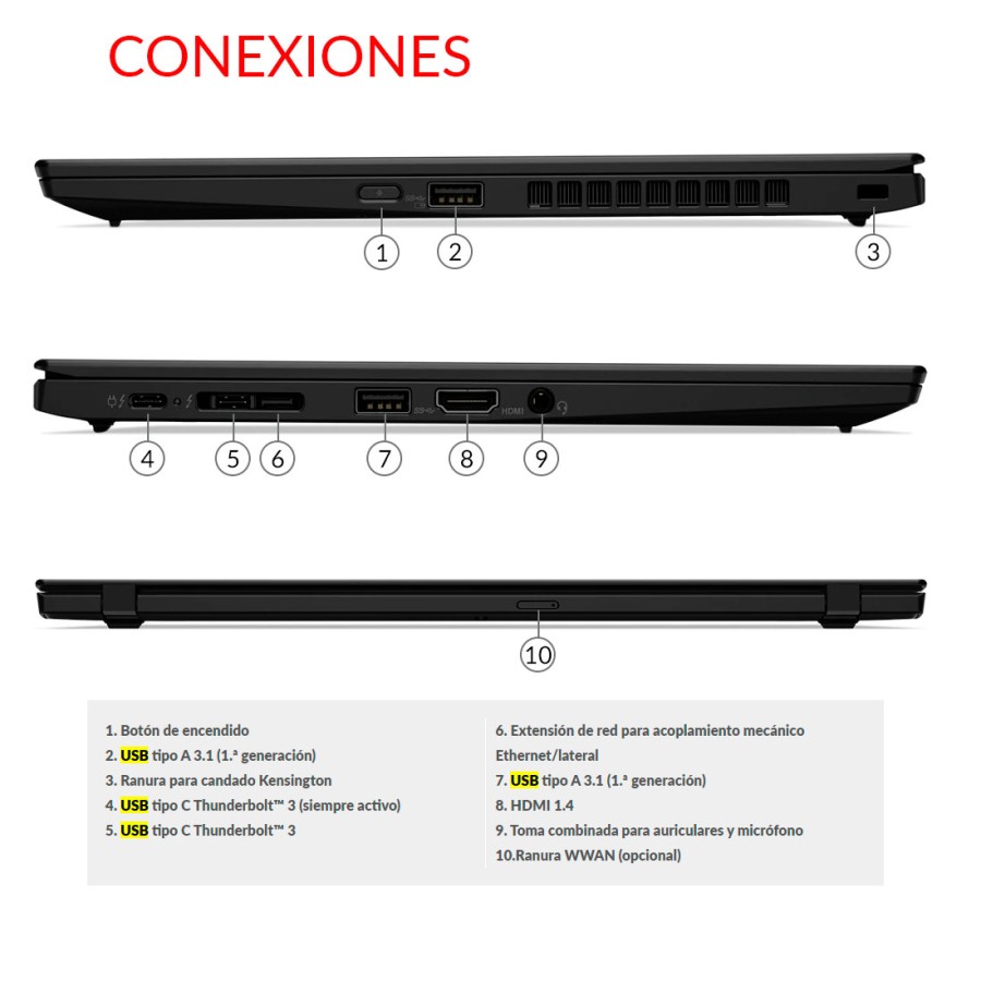 Lenovo ThinkPad X1 Carbon 7ª Gen Intel Core i5-8365U/16GB/256GB SSD/14", Pantalla táctil, teclado en español.