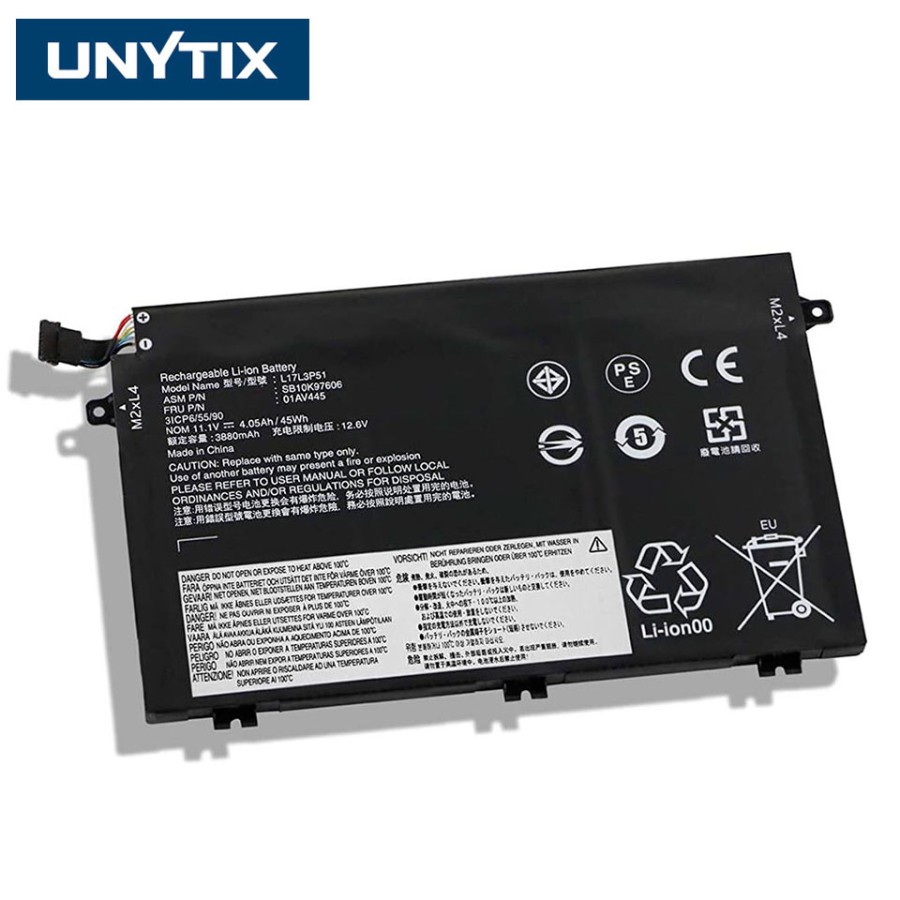 Batería compatible para Lenovo ThinkPad E480, E490, E580, E590, E14 Gen 1 - 11.1V 45Wh | L17L3P51 01AV445 - UNYTIX