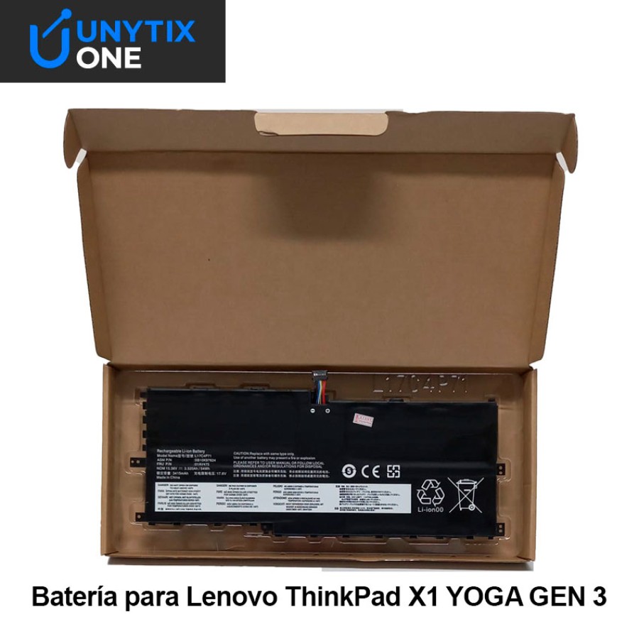 Batería Lenovo X1 Yoga Gen 3 2018 4 Celdas 15,36V – PN SB10K97624 – Unytix One L17C4P71 01AV475