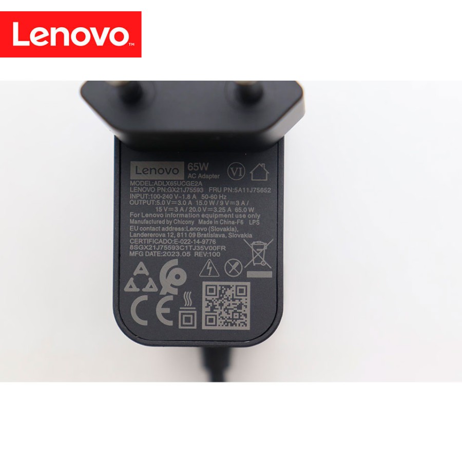 Cargador Lenovo 65W USB-C EU Negro - PN: 5A10W86265